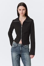 Randig svart - Slim Long-Sleeved Zip Shirt - 0