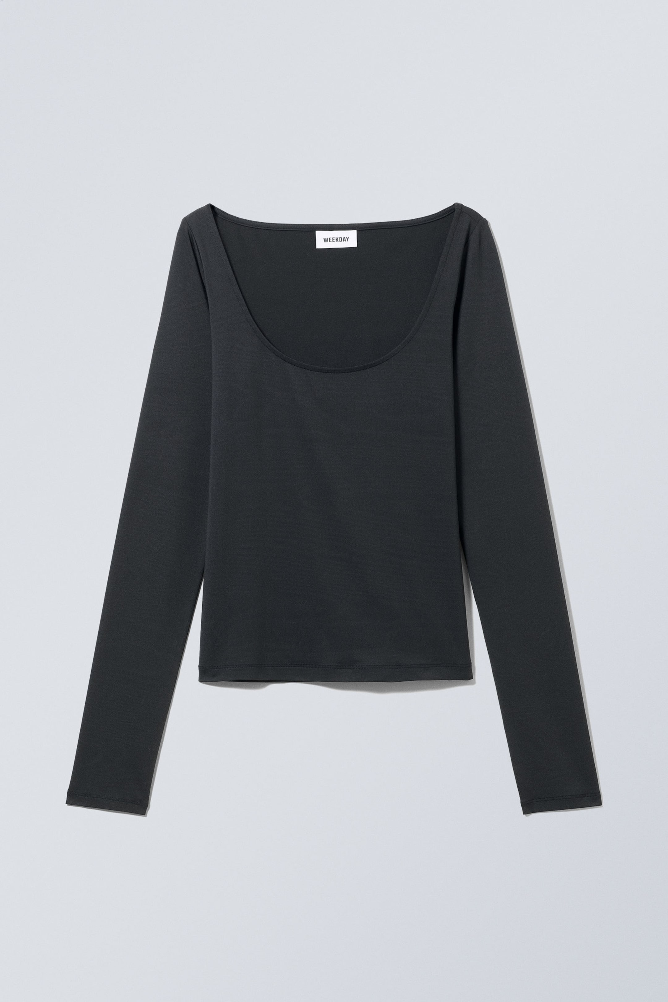 Black - Tea Scoop Neck Long Sleeve Top - 0