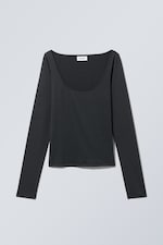 Black - Tea Scoop Neck Long Sleeve Top - 0