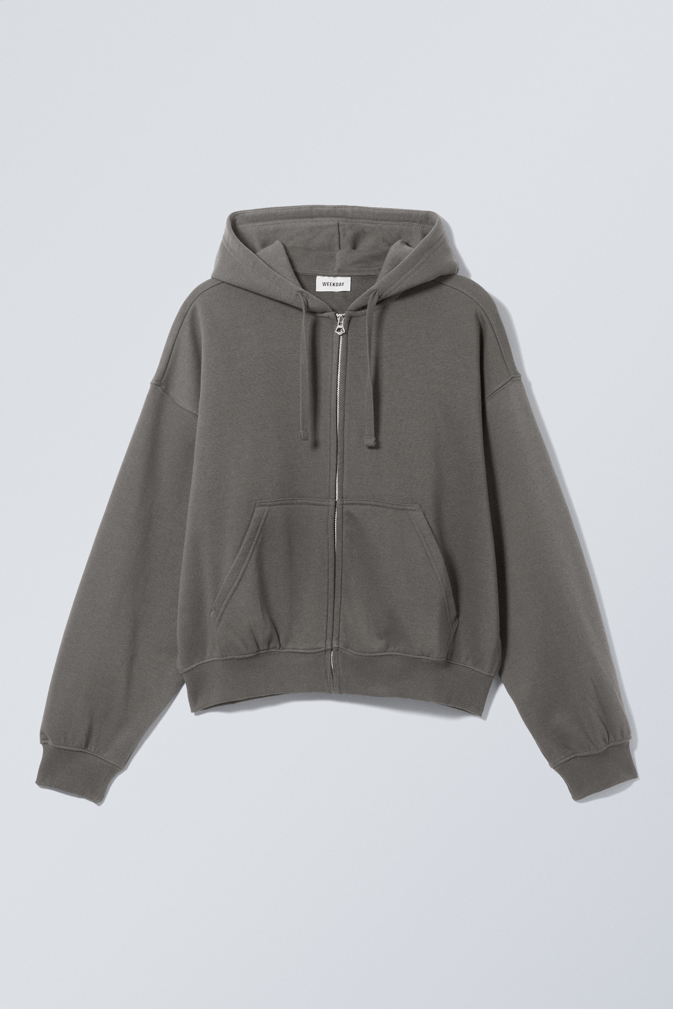 Grau - Kastiger, mittelschwerer Hoodie mit Reißverschluss - 0