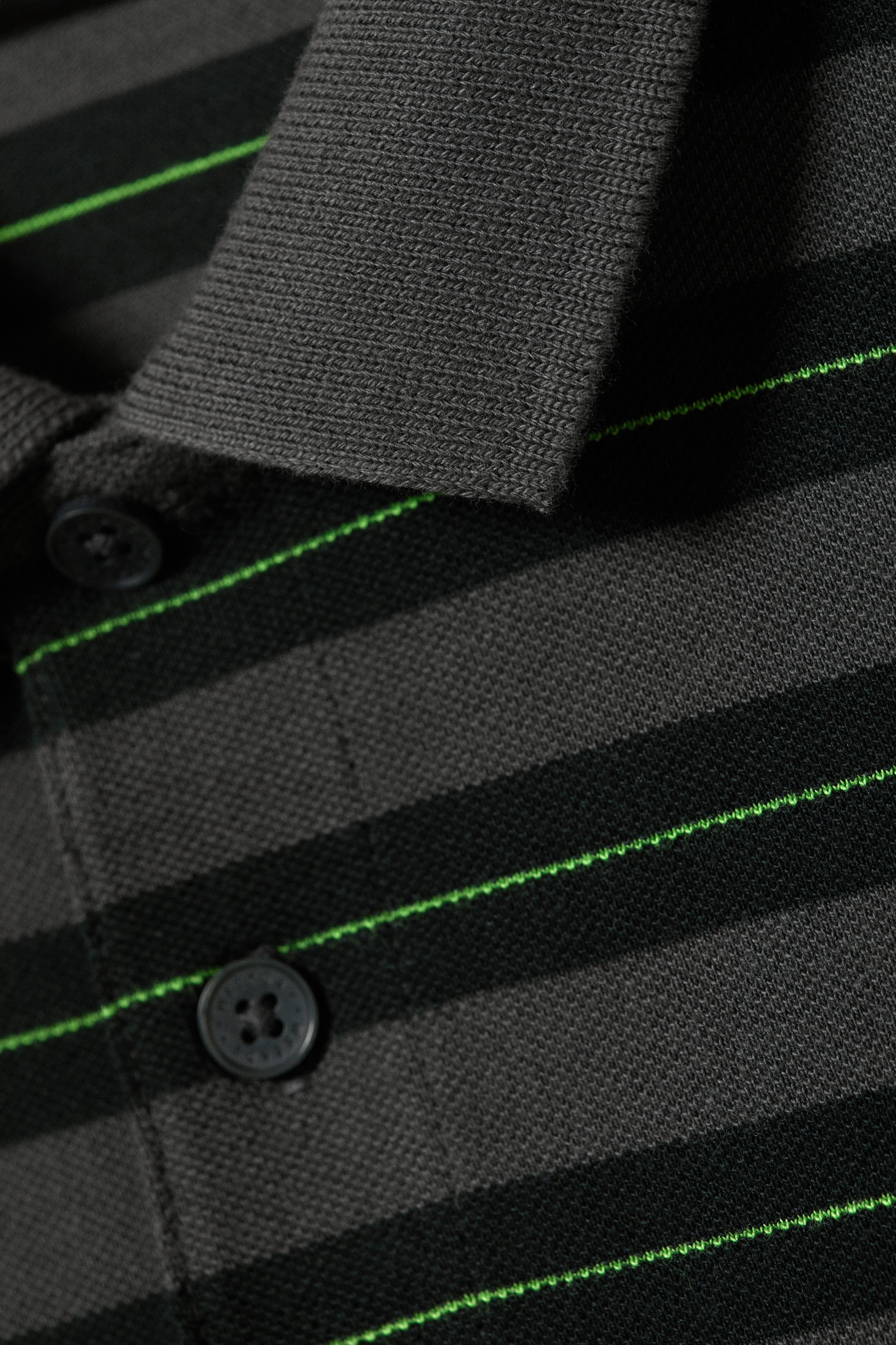 Mörkgrå - Grönrandig - Kortärmad tennis pikétröja - 5