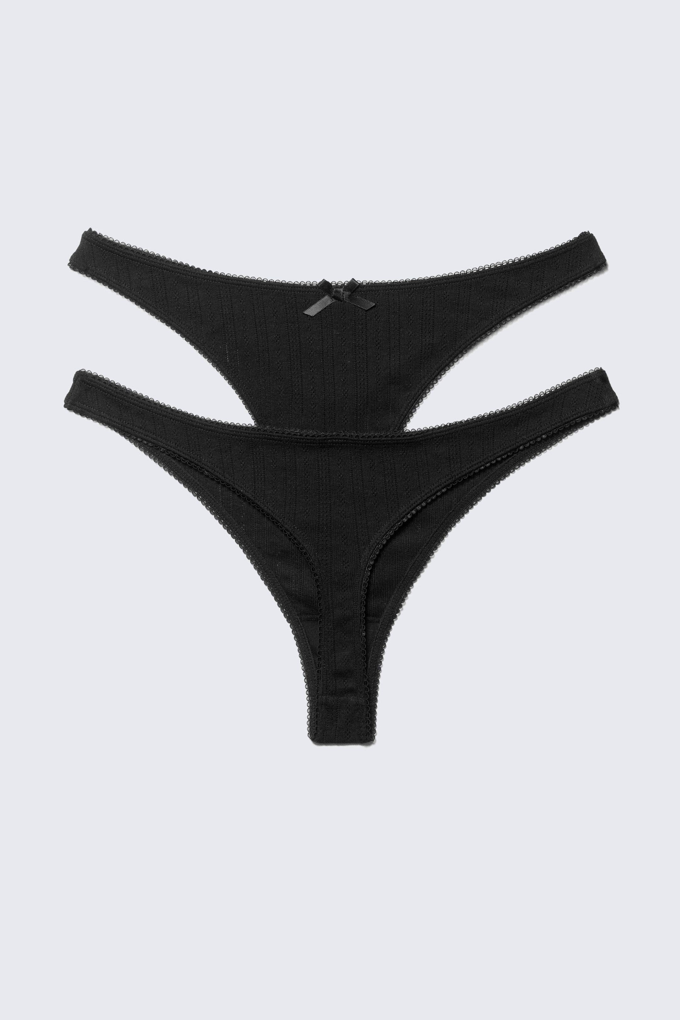 Black - 2-pack Pointelle Cotton Thongs - 1