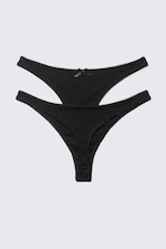 Black - 2-pack Pointelle Cotton Thongs - 1