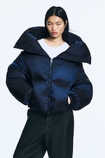 Bleu marine foncé - Doudoune courte à col montant - 0