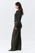 Striped Dark Grey - Low Waist Pinstripe Cotton Trousers - 2