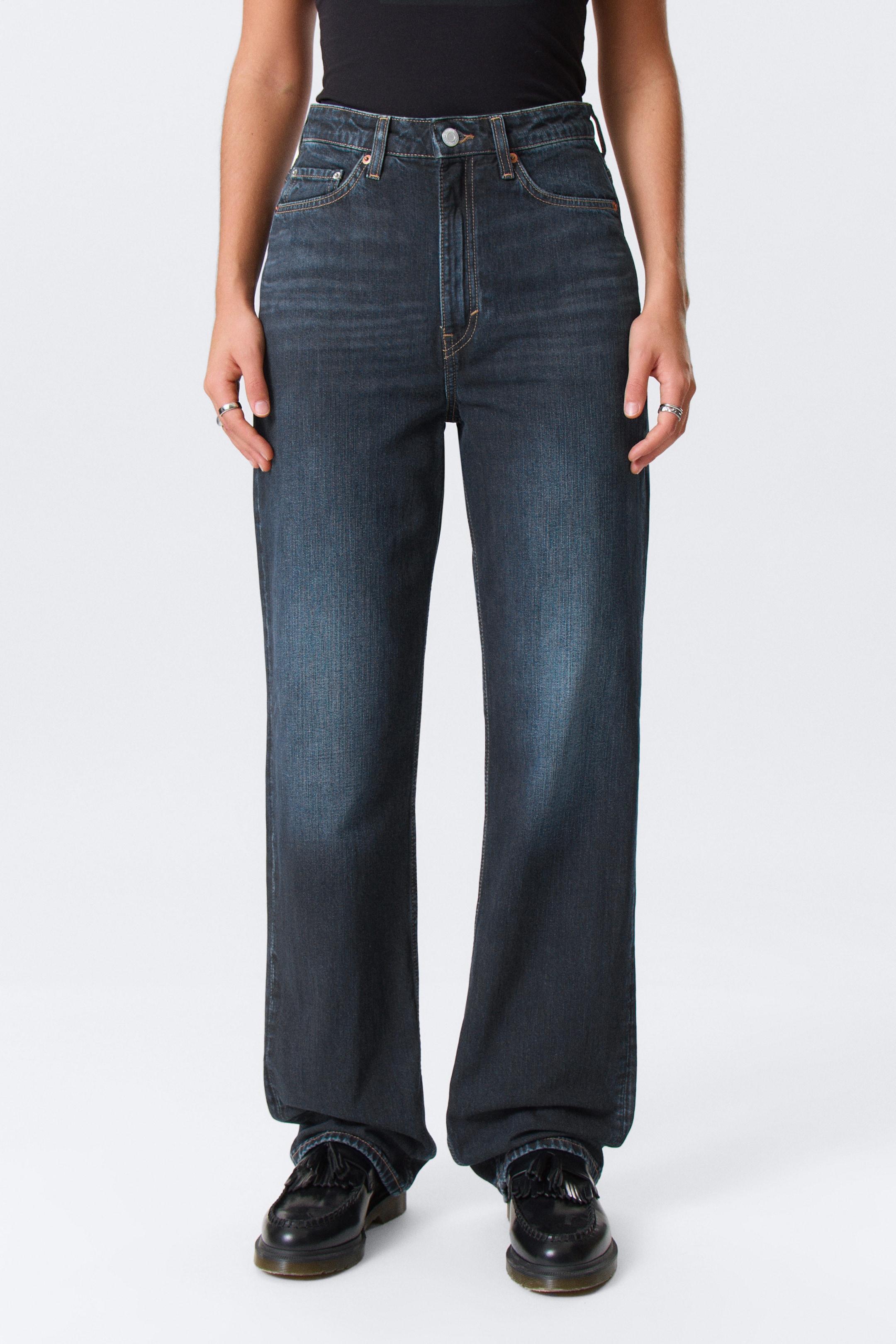 Angel Blue - Dark Blue - Rowe Super High Waisted Regular Straight Leg Jeans - 2