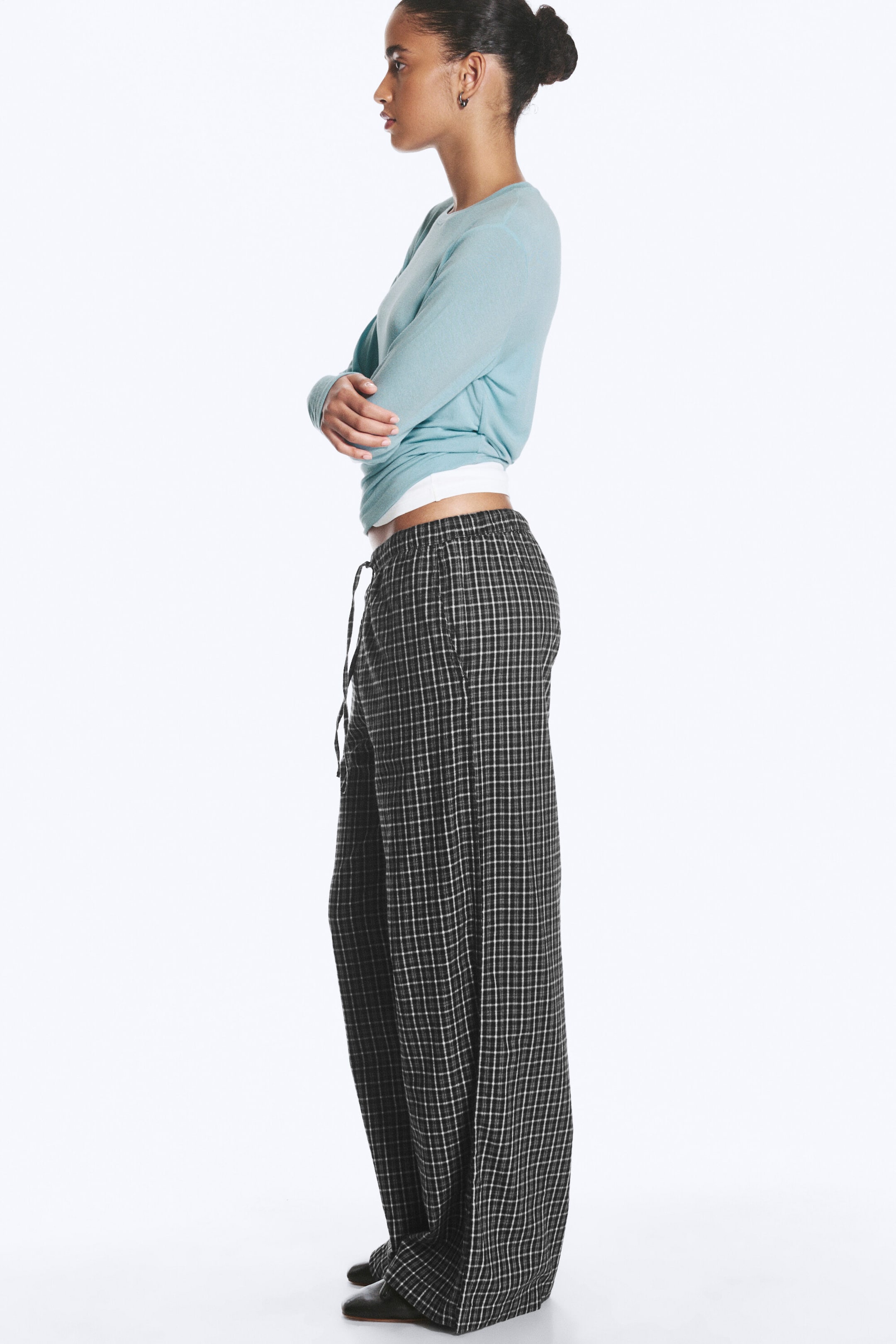 Noir à carreaux - Pantalon de pyjama large en flanelle - 2