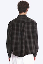 Checked Black/Brown - Boxy Long-Sleeved Cotton Poplin Shirt - 2