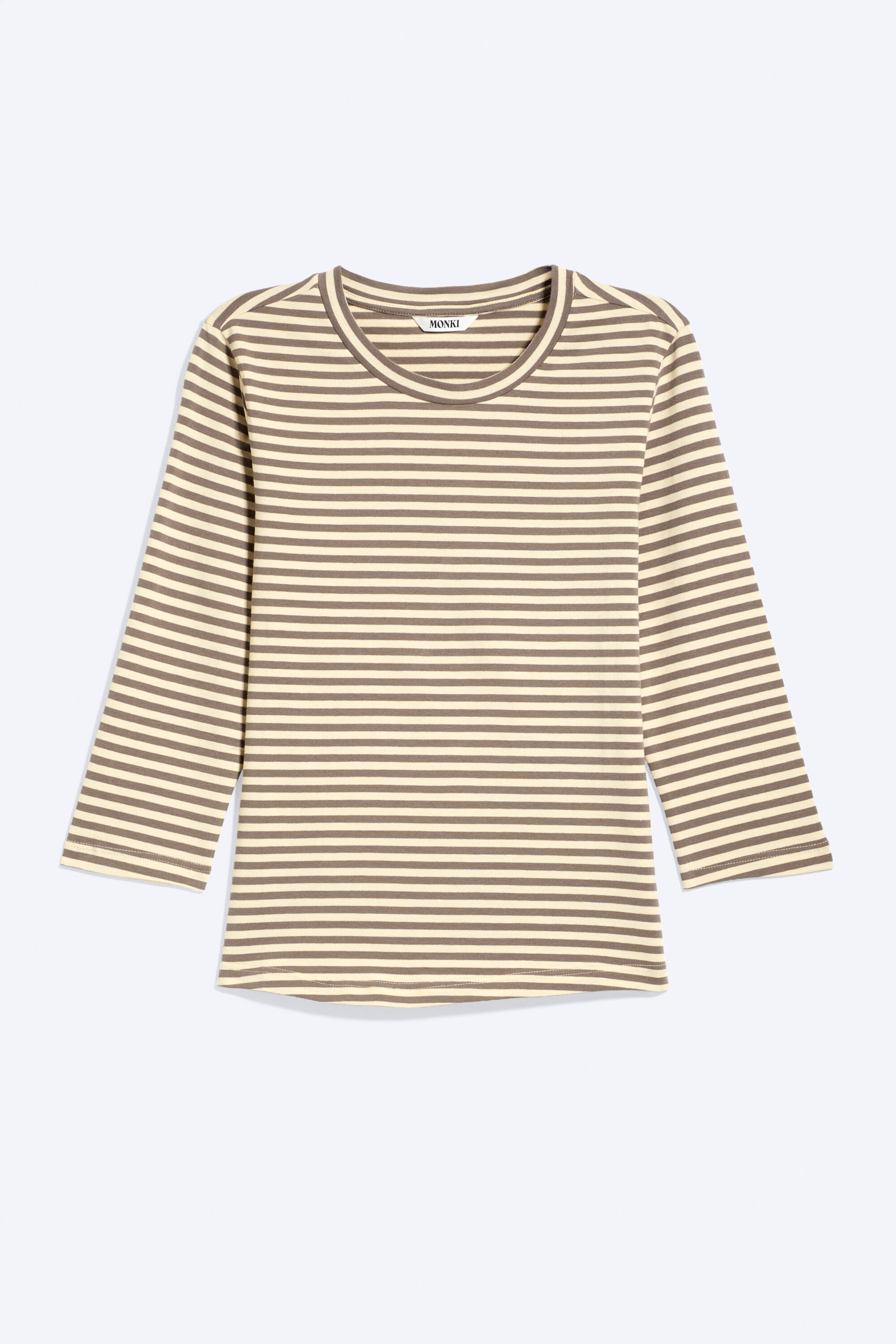 Striped Yellow/Mole - Round Neck Three-Quarter Sleeve Top - 3