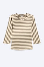 Striped Yellow/Mole - Round Neck Three-Quarter Sleeve Top - 3