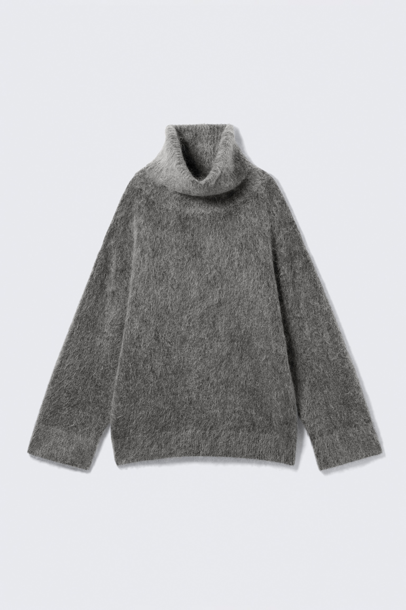 Mohair-Blend Funnel Neck Sweater - Dark Grey Melange/Dark Brown Melange - 2