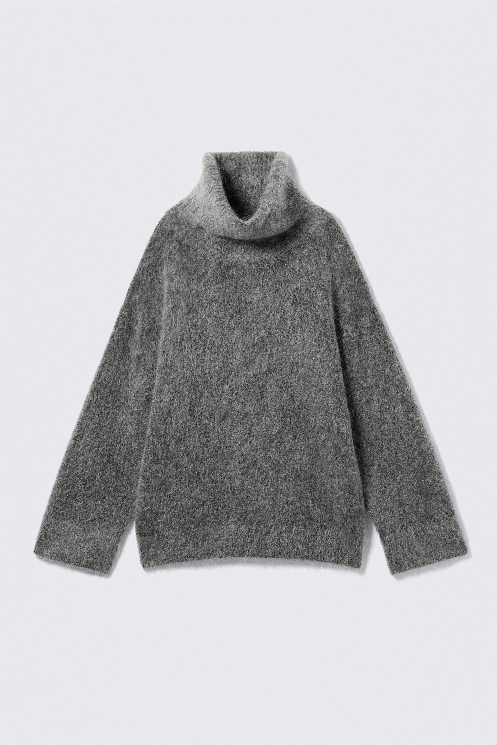 Donkergrijs gemêleerd - Trui van mohairmix met trechterhals - 4