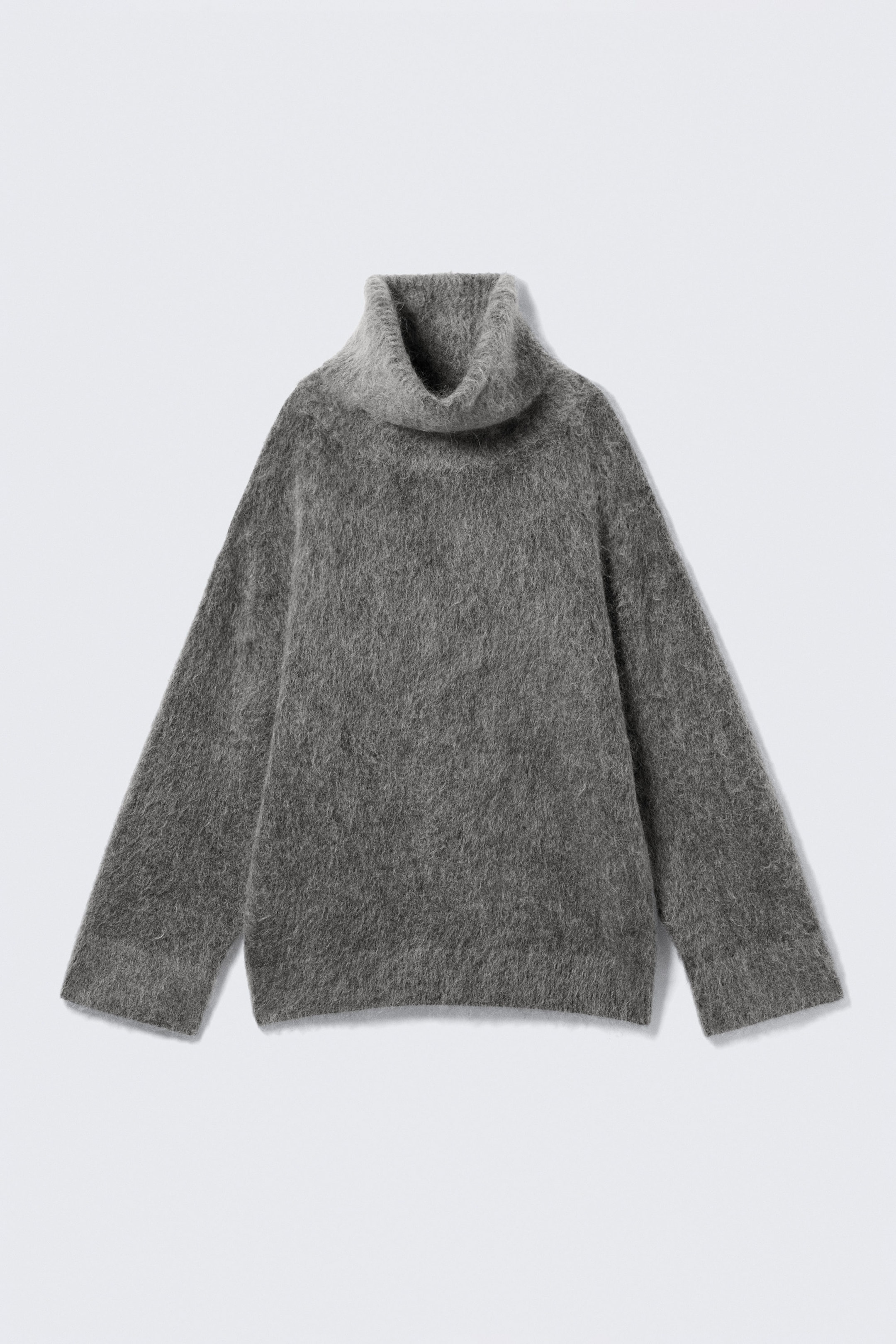 Donkergrijs gemêleerd - Trui van mohairmix met trechterhals - 4