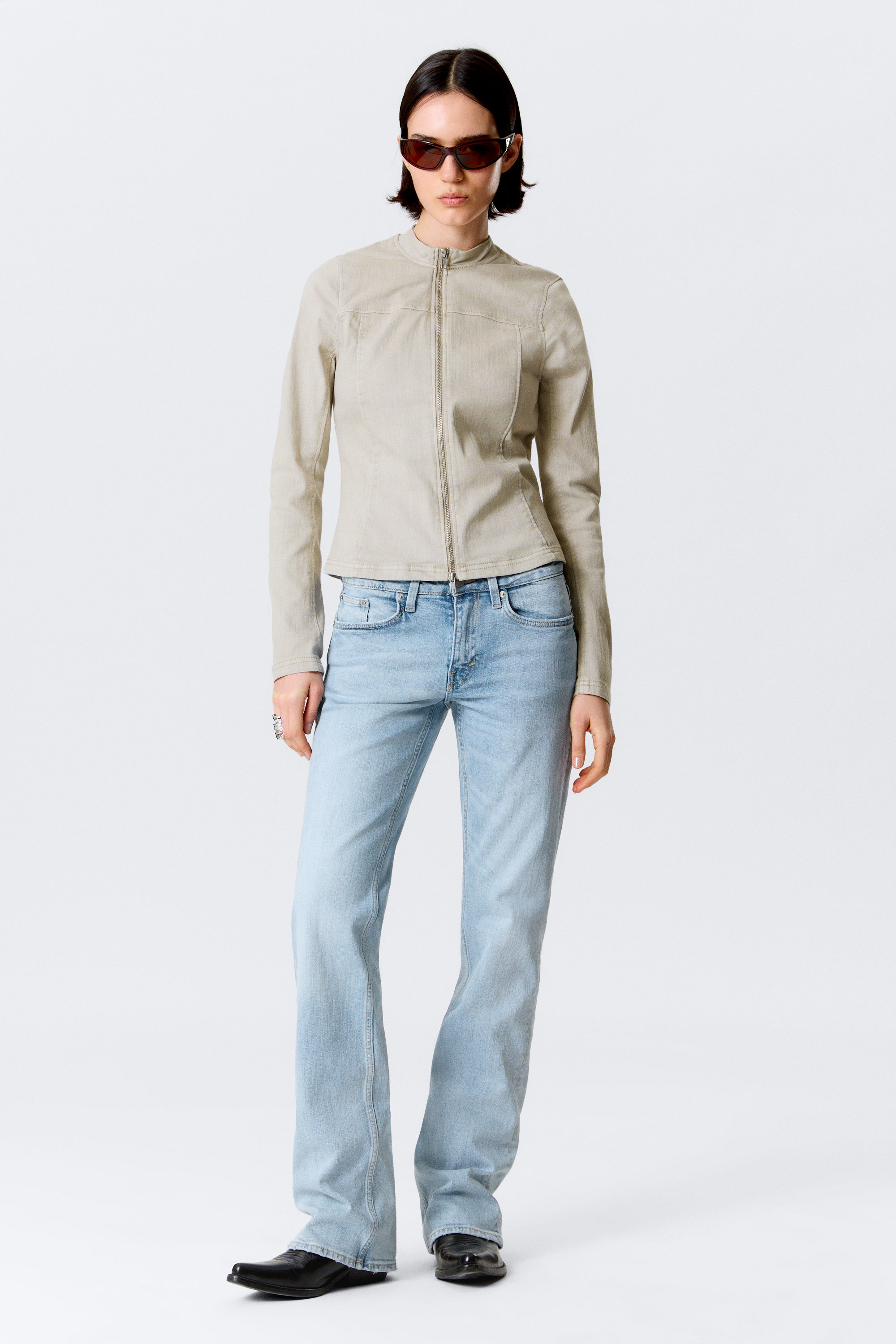 Light Beige - Slim Structured Cotton Zip Jacket - 1