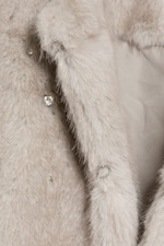 Beige - Cropped Faux Fur Rhinestone Jacket - 6
