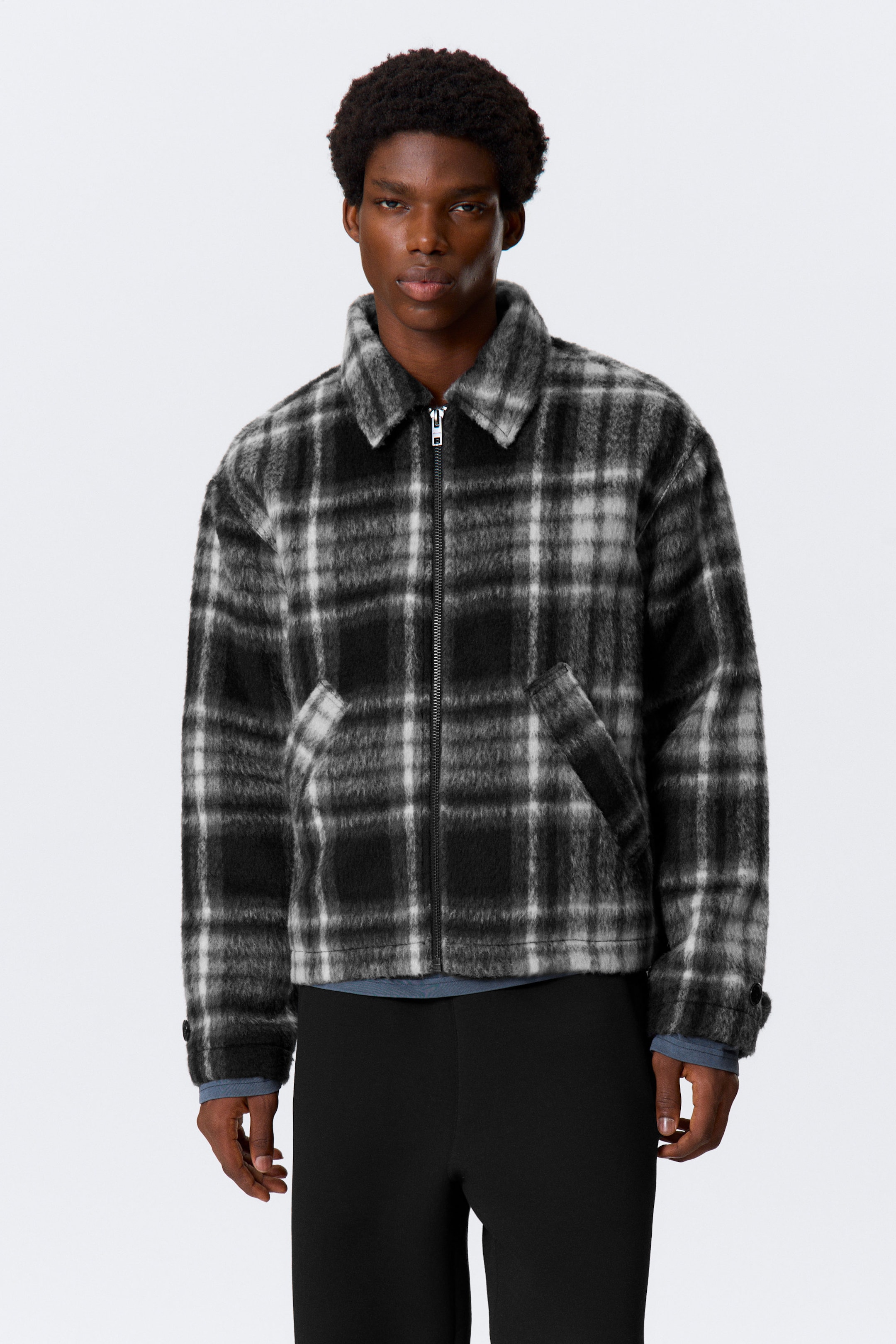 Black Check - Relaxed Wool-Blend Zip Jacket - 2
