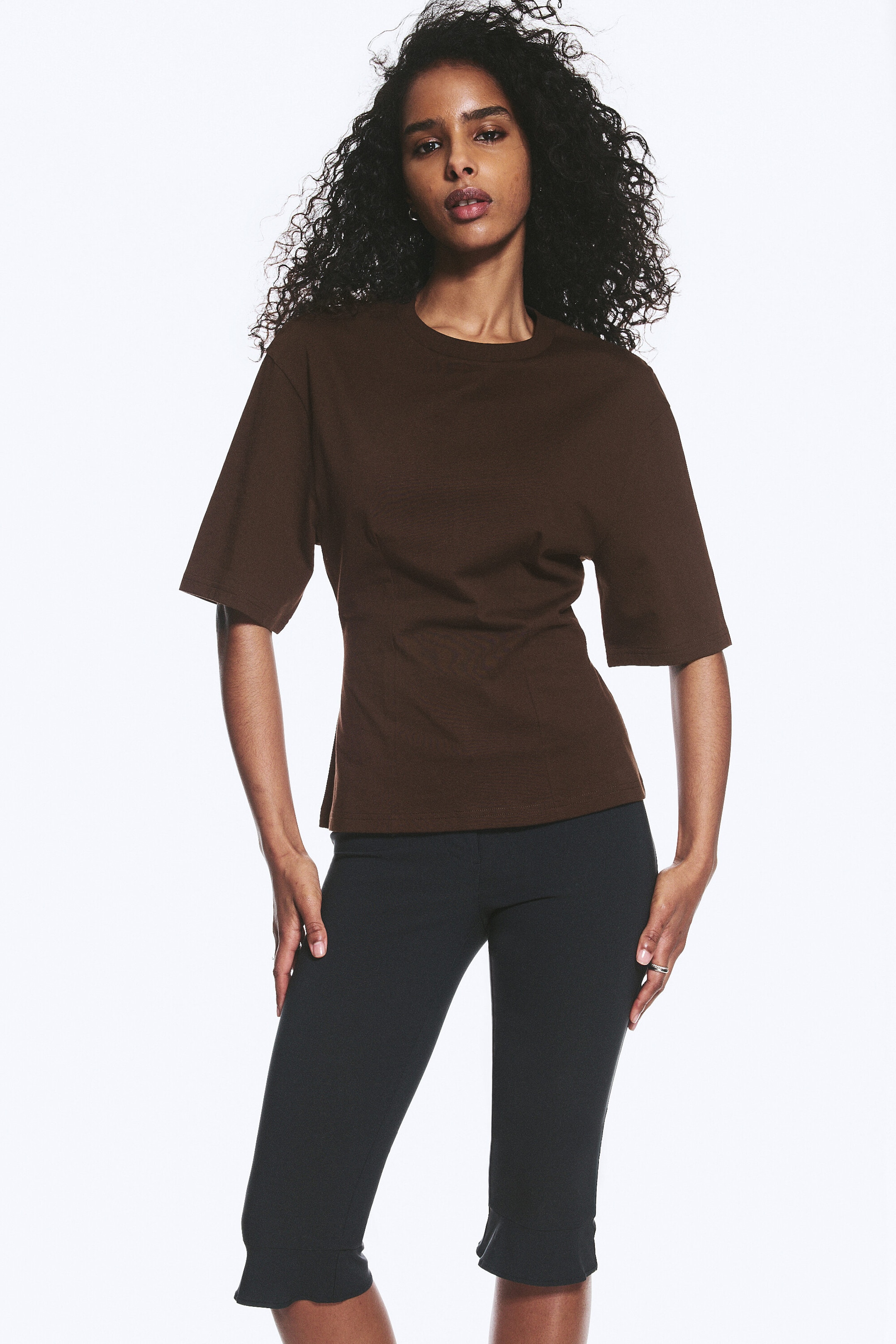 Dark Brown - Fitted Dart Detail T-shirt - 0