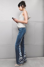 Lace Blue - Medium Blue - BOOTY BEI LOW RISE SKINNY BOOTCUT JEANS - 2