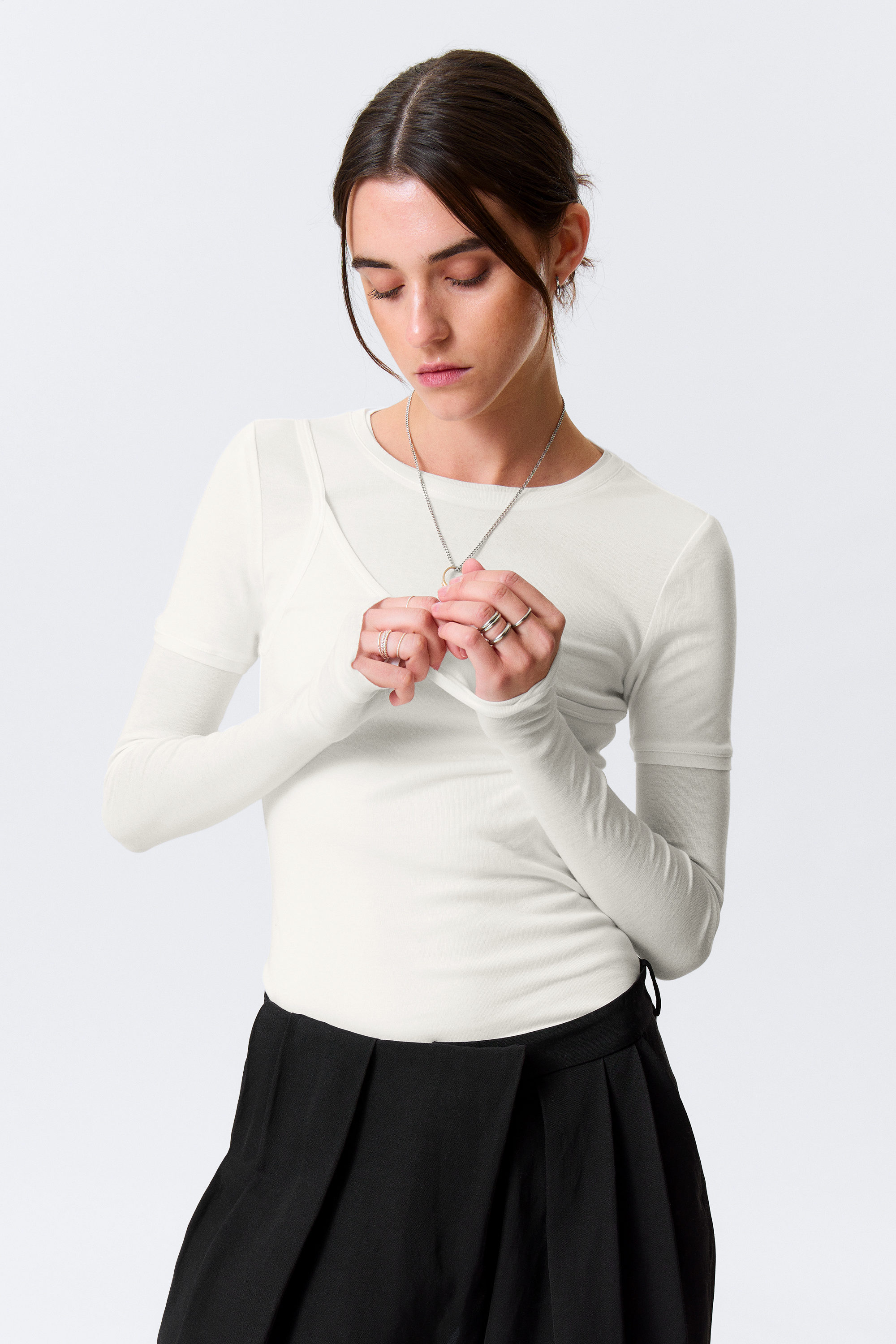 White - Triple-Layered Long-Sleeved Cotton Top - 2