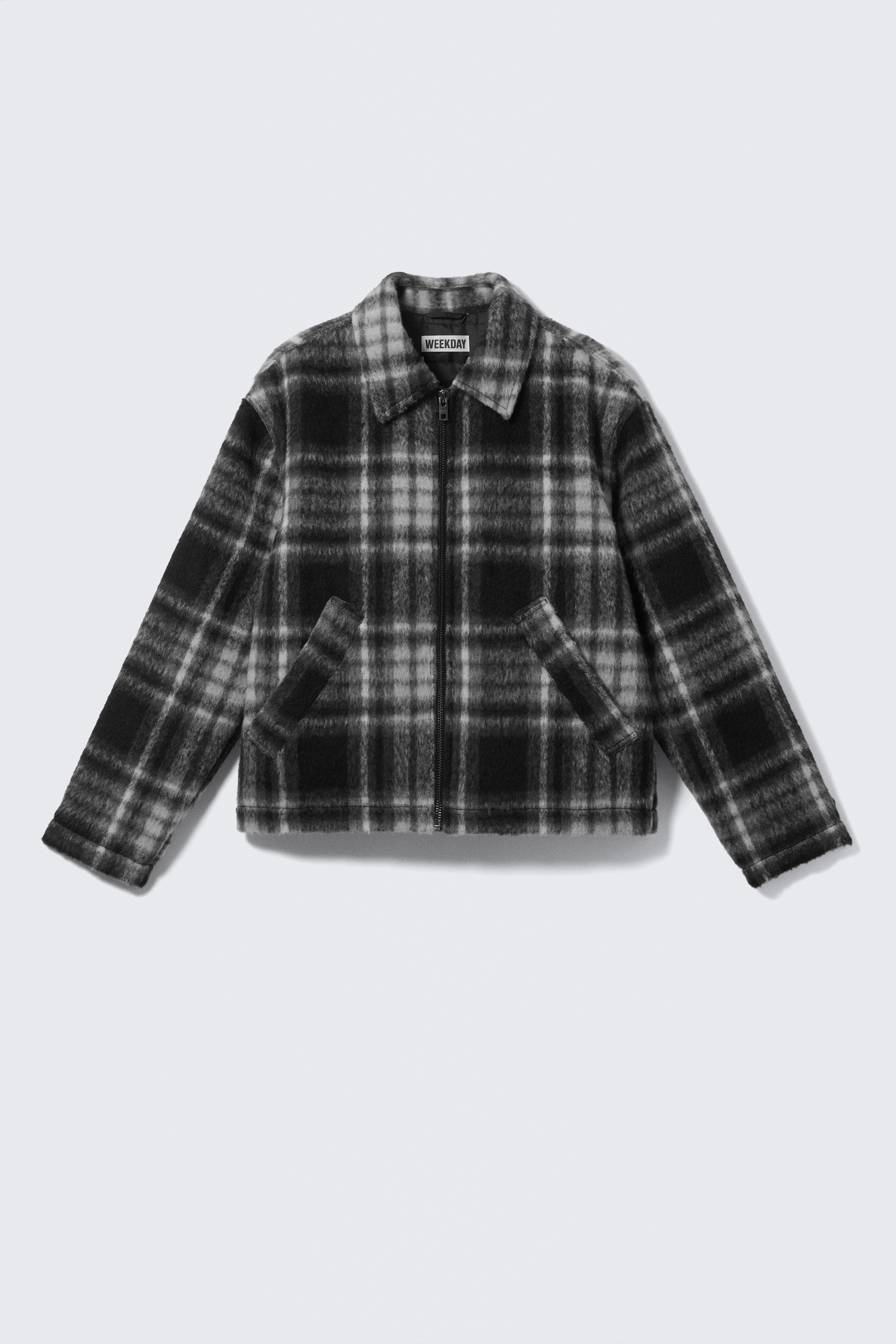 Veste zippée décontractée en laine mélangée - Carreaux noirs