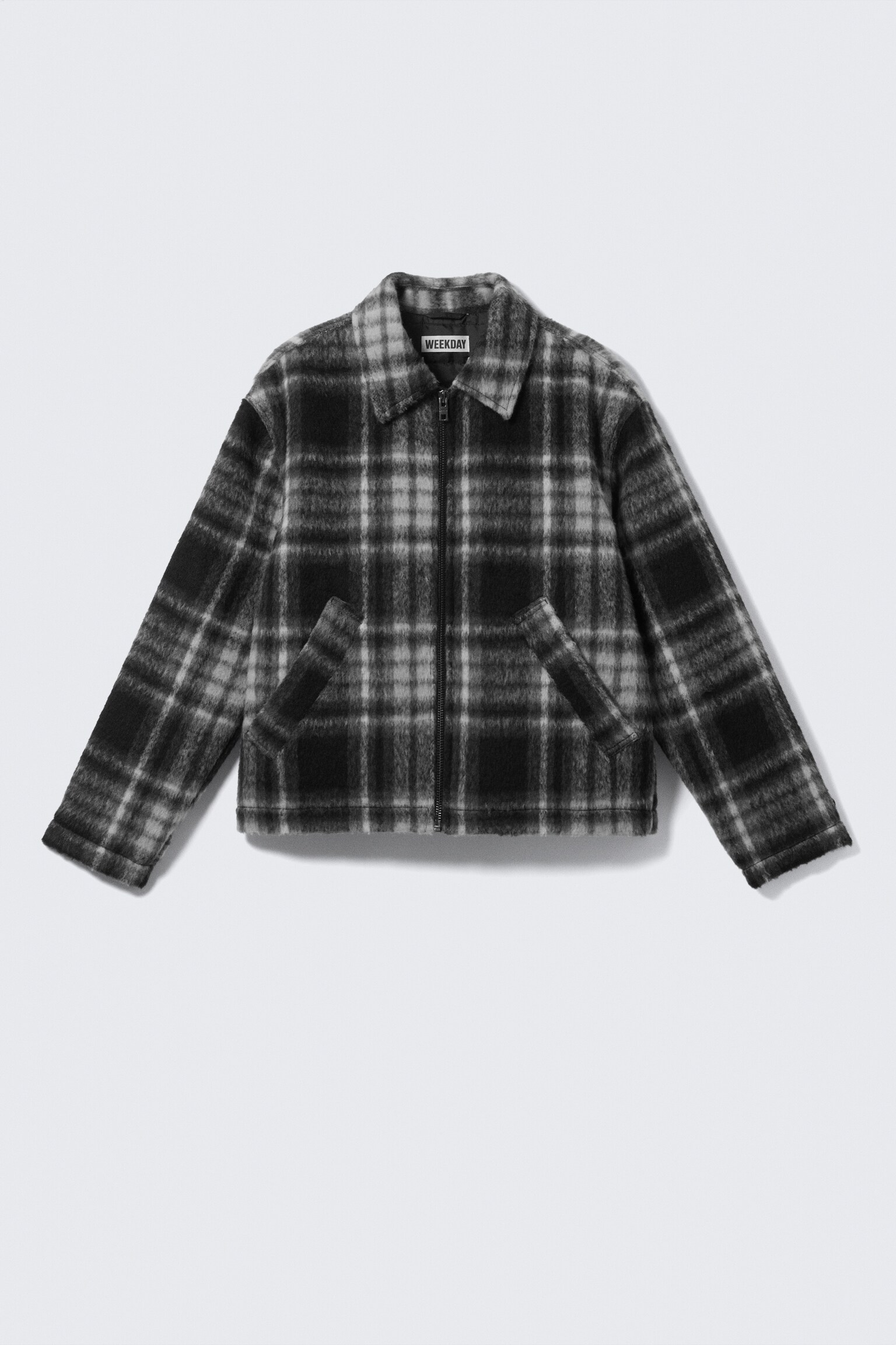 Cazadora con cremallera de mezcla de lana - Black Check