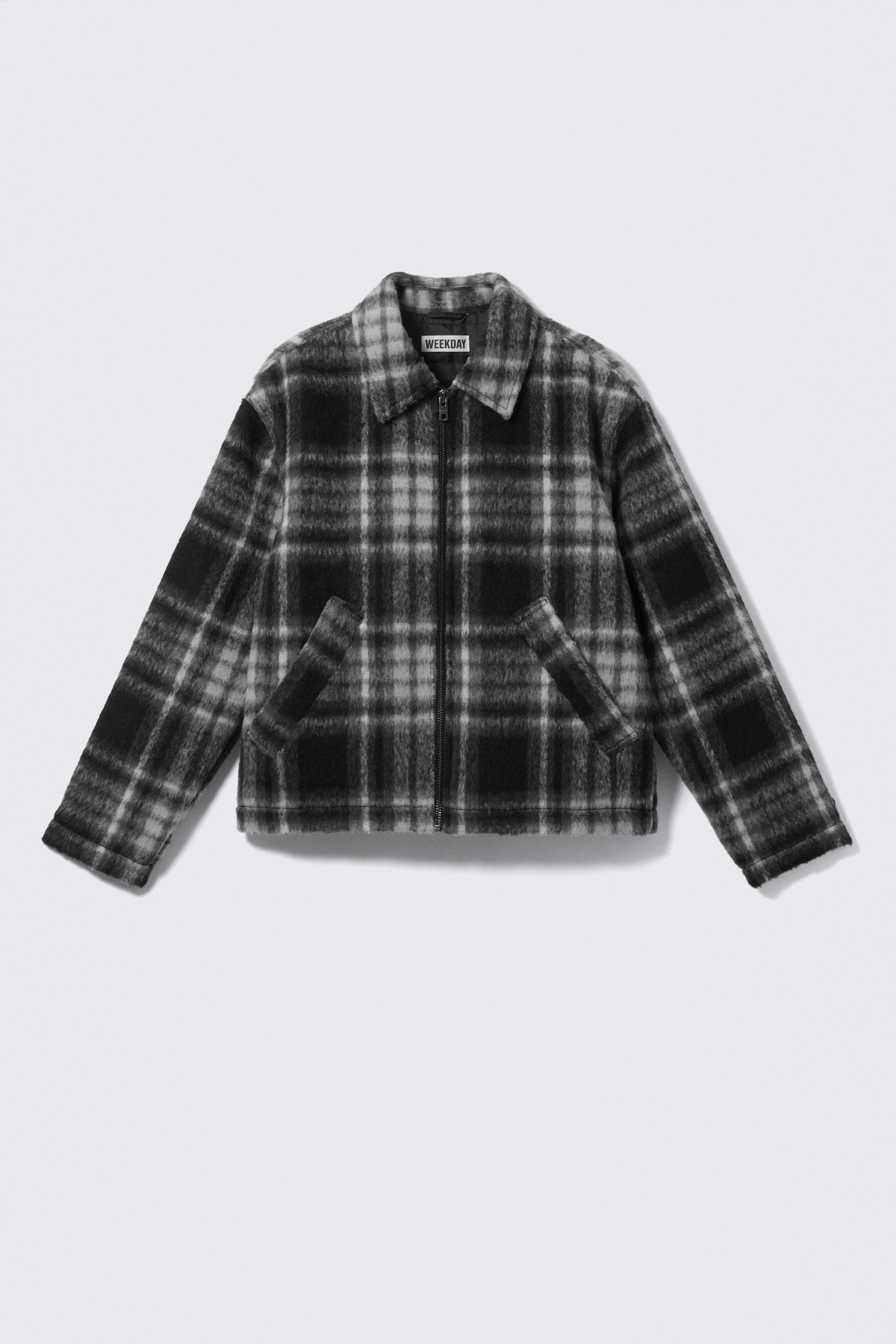 Carreaux noirs - Veste zippée décontractée en laine mélangée - 6