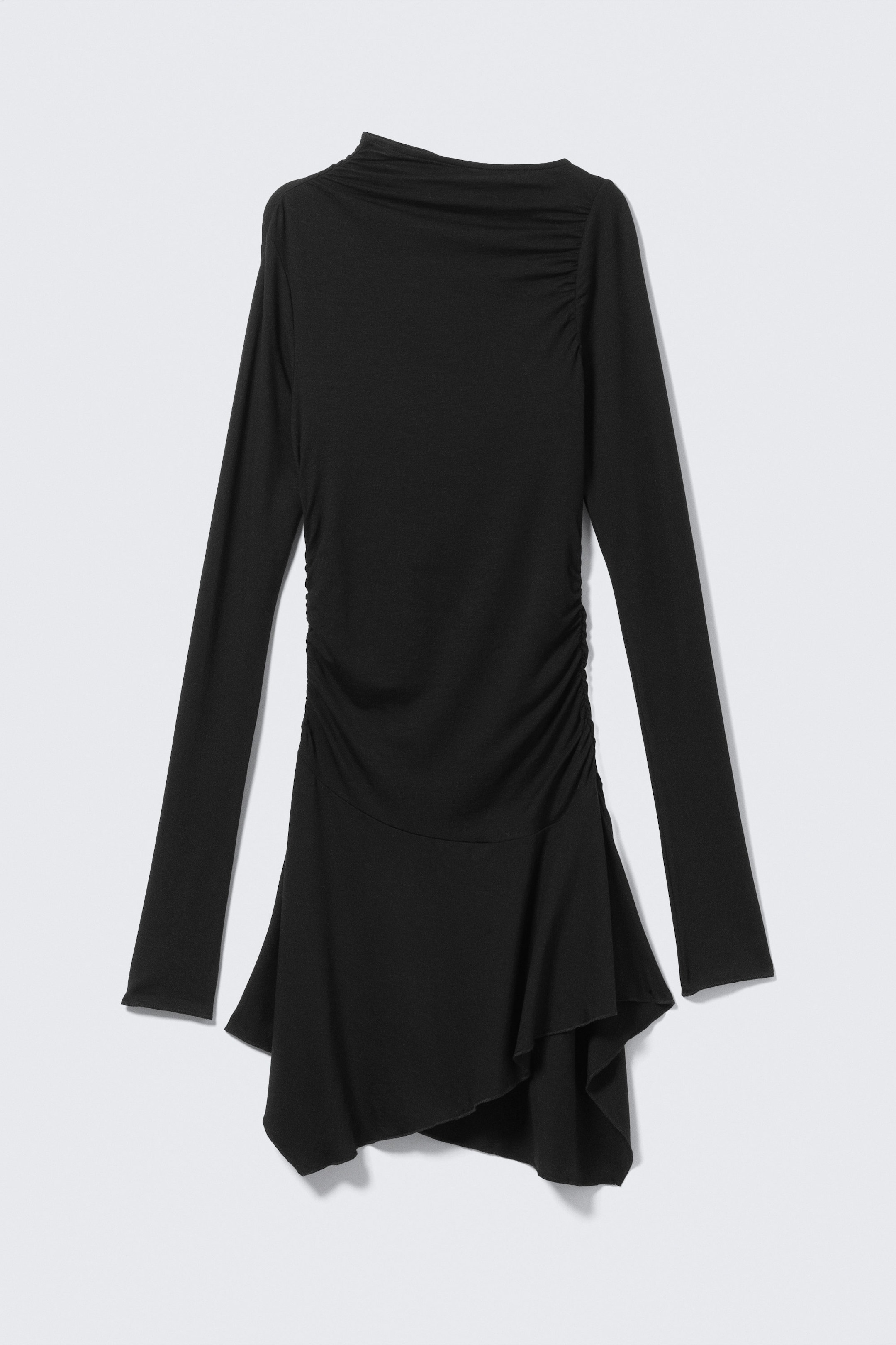 Black - Asymmetric Draped Mini Dress - 4