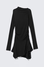 Black - Asymmetric Draped Mini Dress - 4