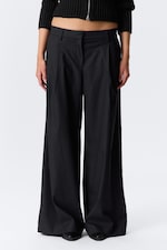 Dark Blue - Pleated Wide-Leg Suiting Trousers - 1
