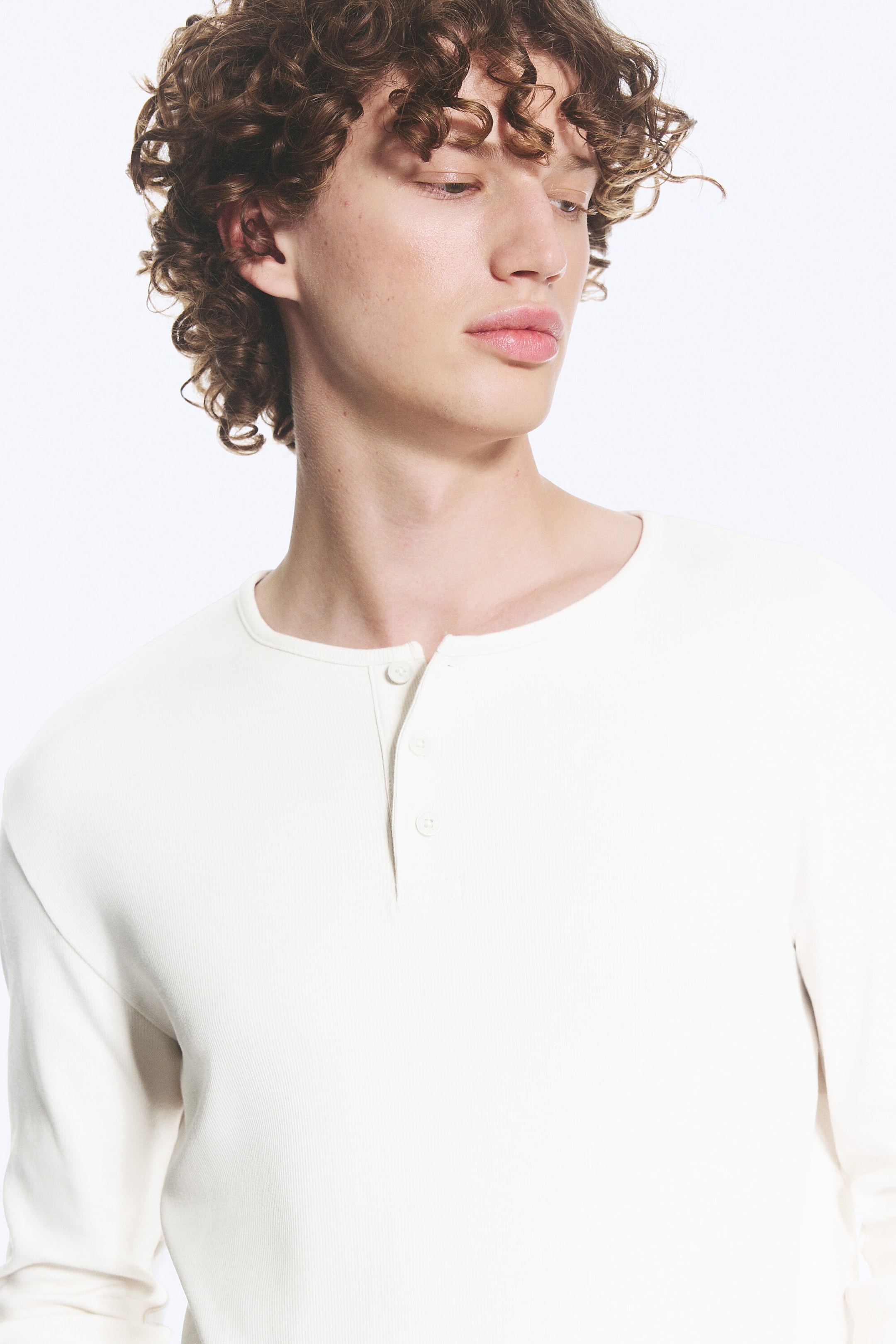 Dusty White - Long-sleeved cotton henley - 2