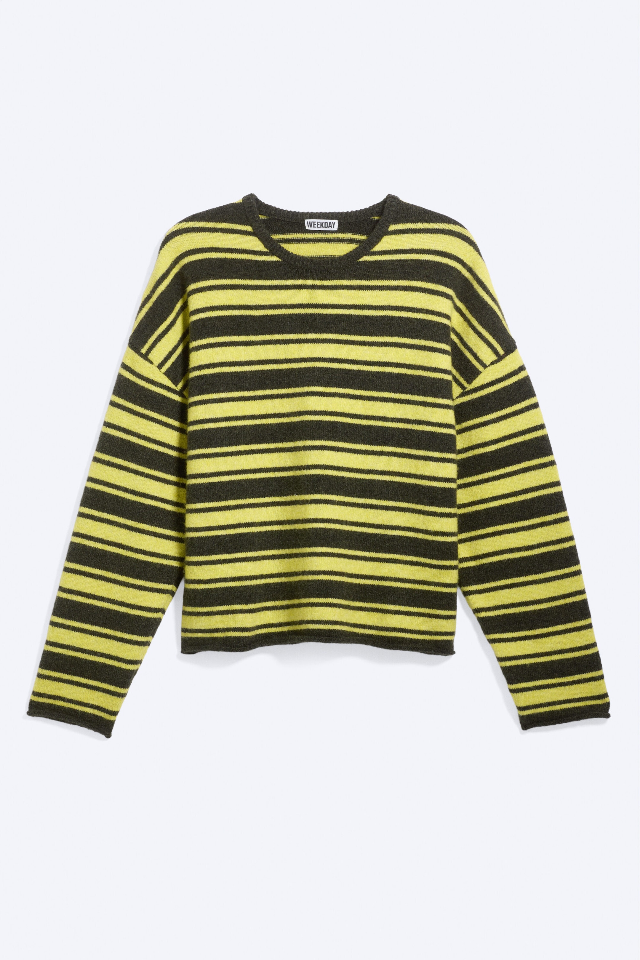 Striped Lime and Khaki Green - Boxy Strickpullover - 3