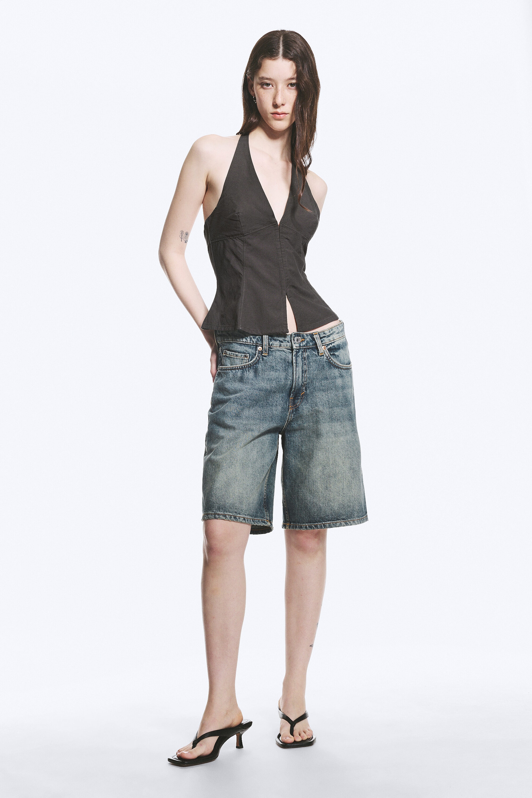 Dunkelgrau - Neckholder-Top mit Hakenverschluss und Bindeband - 2