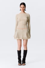 Beige - Studded Pleated Mini Skirt - 0