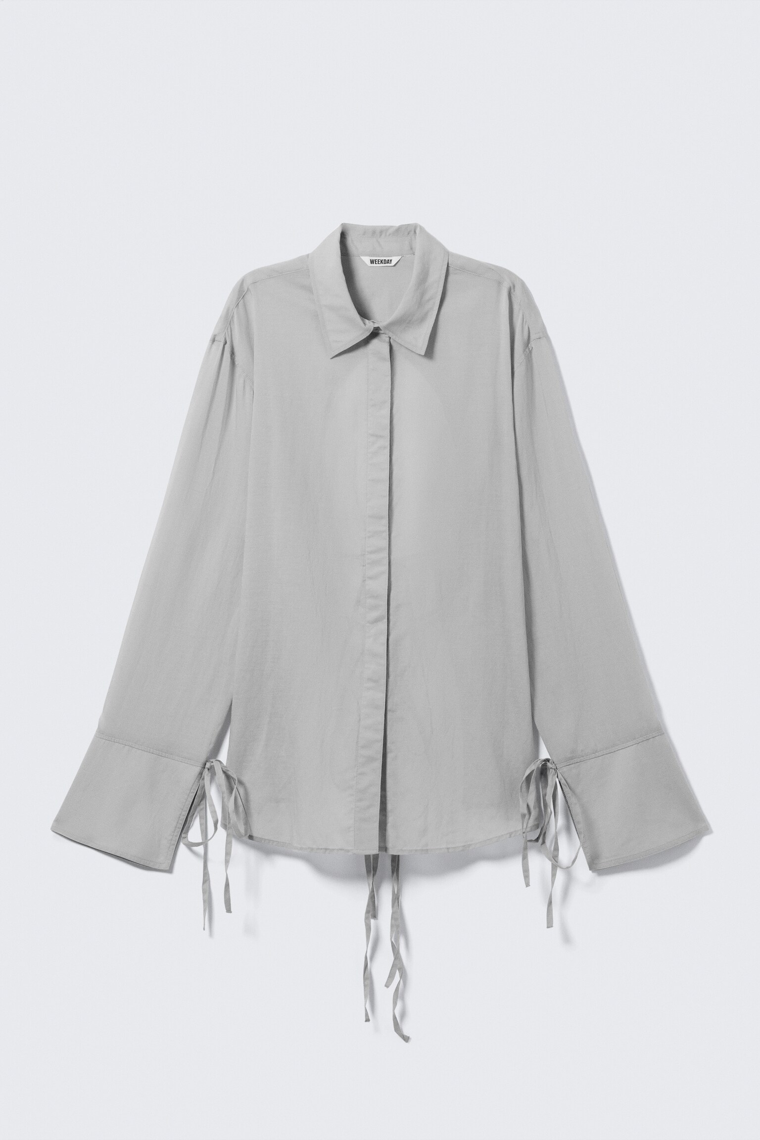 Camisa de Manga Comprida com Costas Abertas e Laço - Cinzento sujo/Preto - 6