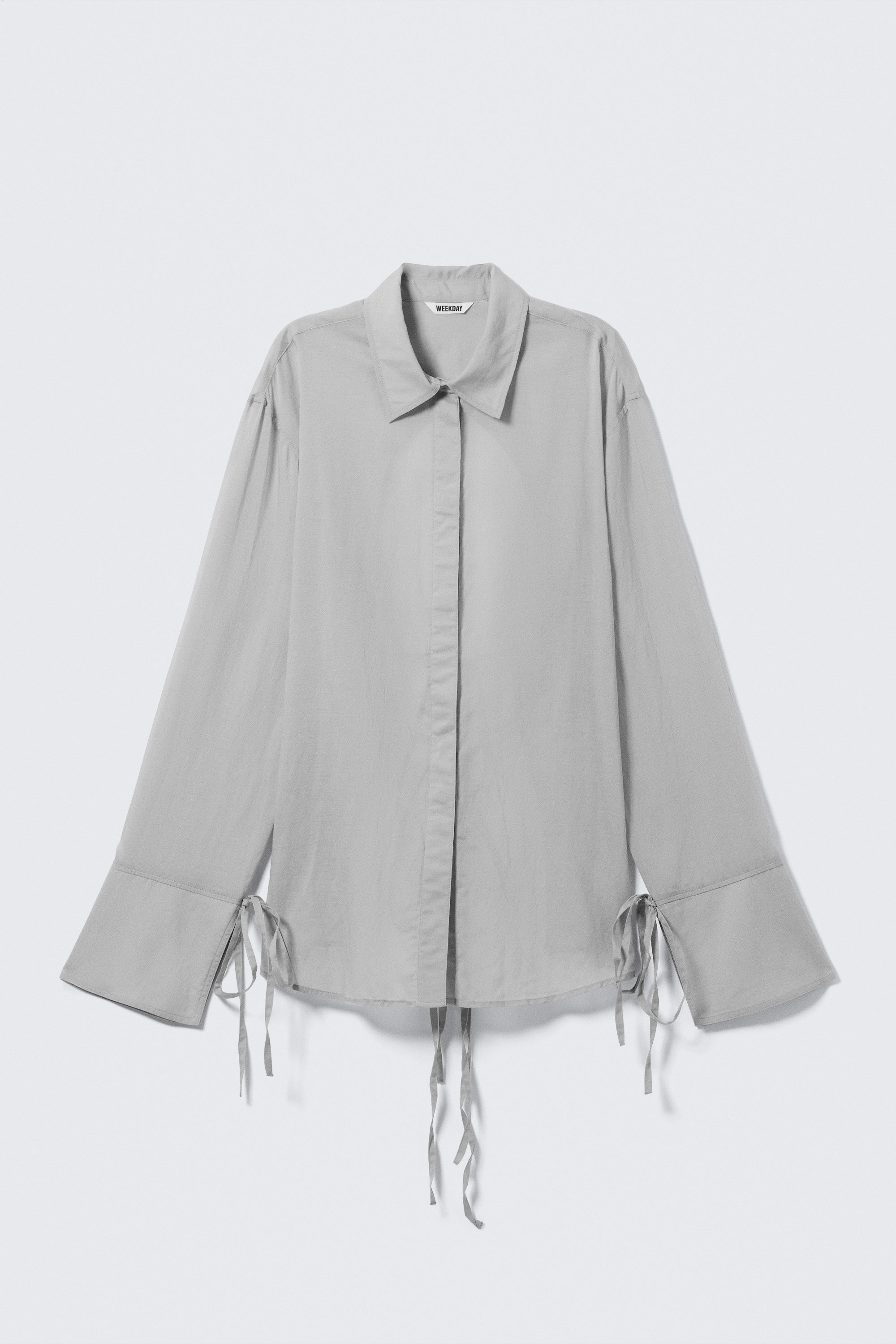 Dusty Grey - Long-Sleeved Open Back Tie Shirt - 4