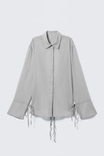 Dusty Grey - Long-Sleeved Open Back Tie Shirt - 5