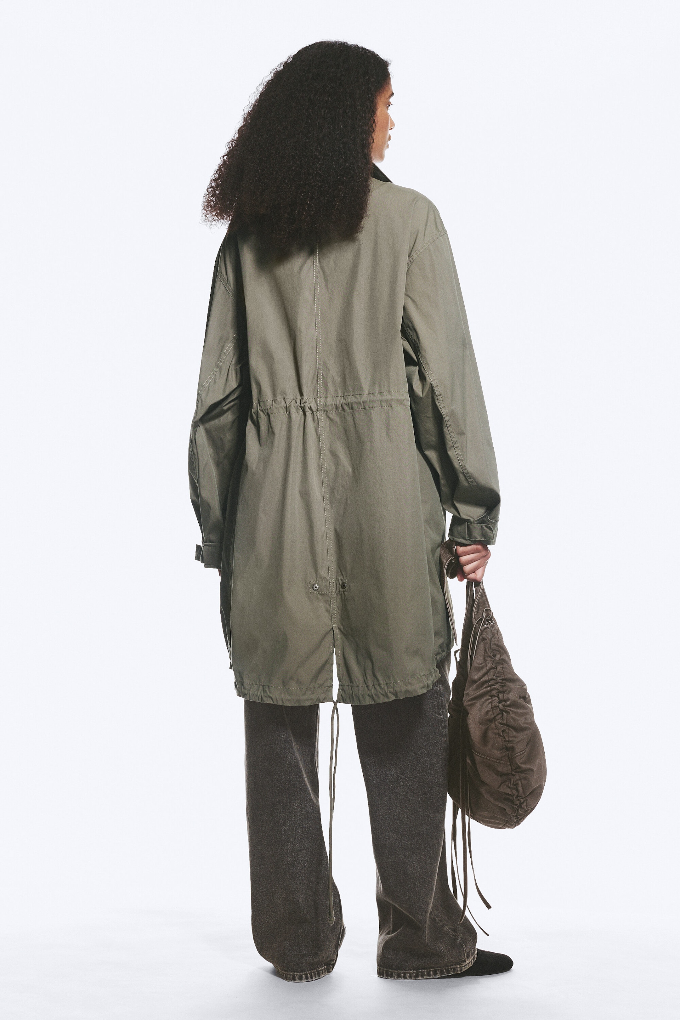 Khaki Green - Oversized Funnel-Neck Canvas Parka - 3