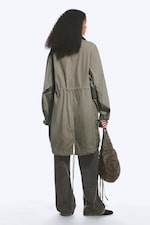Khaki Green - Oversized Funnel-Neck Canvas Parka - 3
