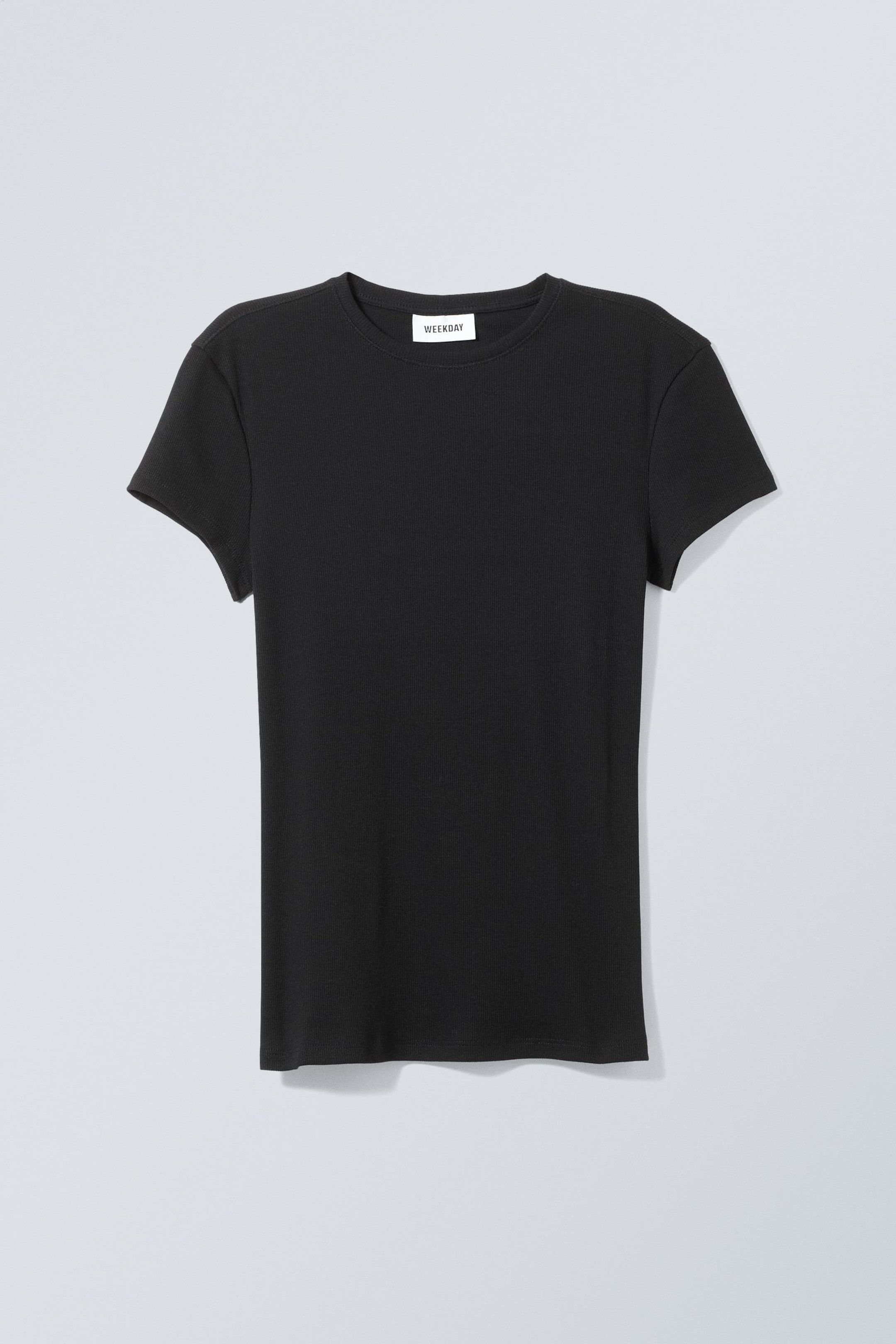 Schwarz - Enges, geripptes T-Shirt - 0