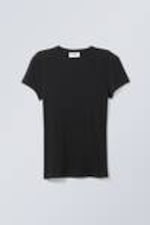 Schwarz - Enges, geripptes T-Shirt - 0