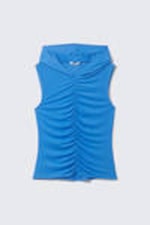 Blue - Ruched Hooded Tank Top - 4