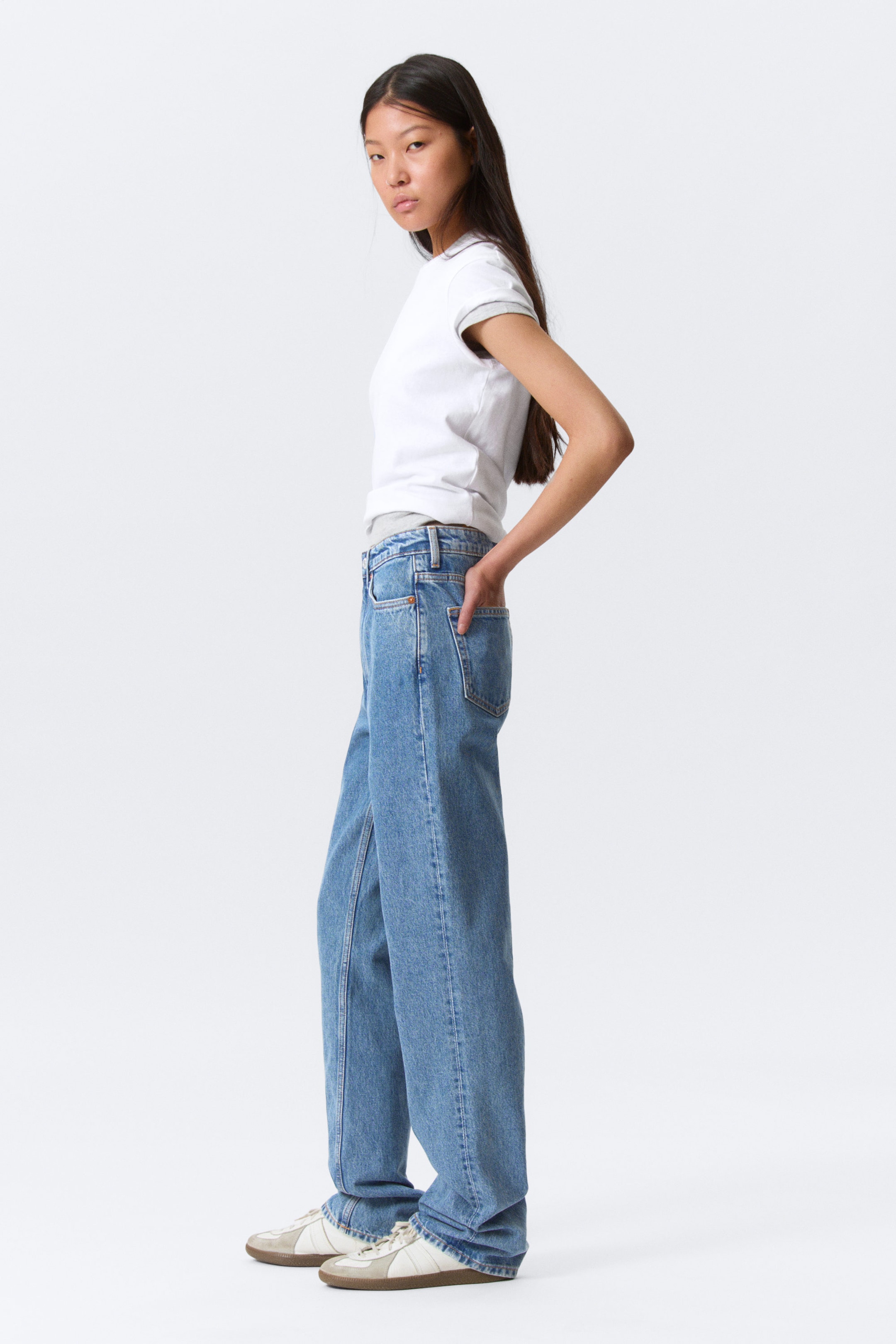 90s Blue - Medium Blue - Rowe Super High Waisted Regular Straight Leg Jeans - 2