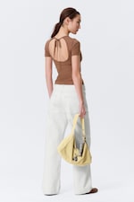 Marron - Haut ajusté à manches courtes et dos ouvert - 0