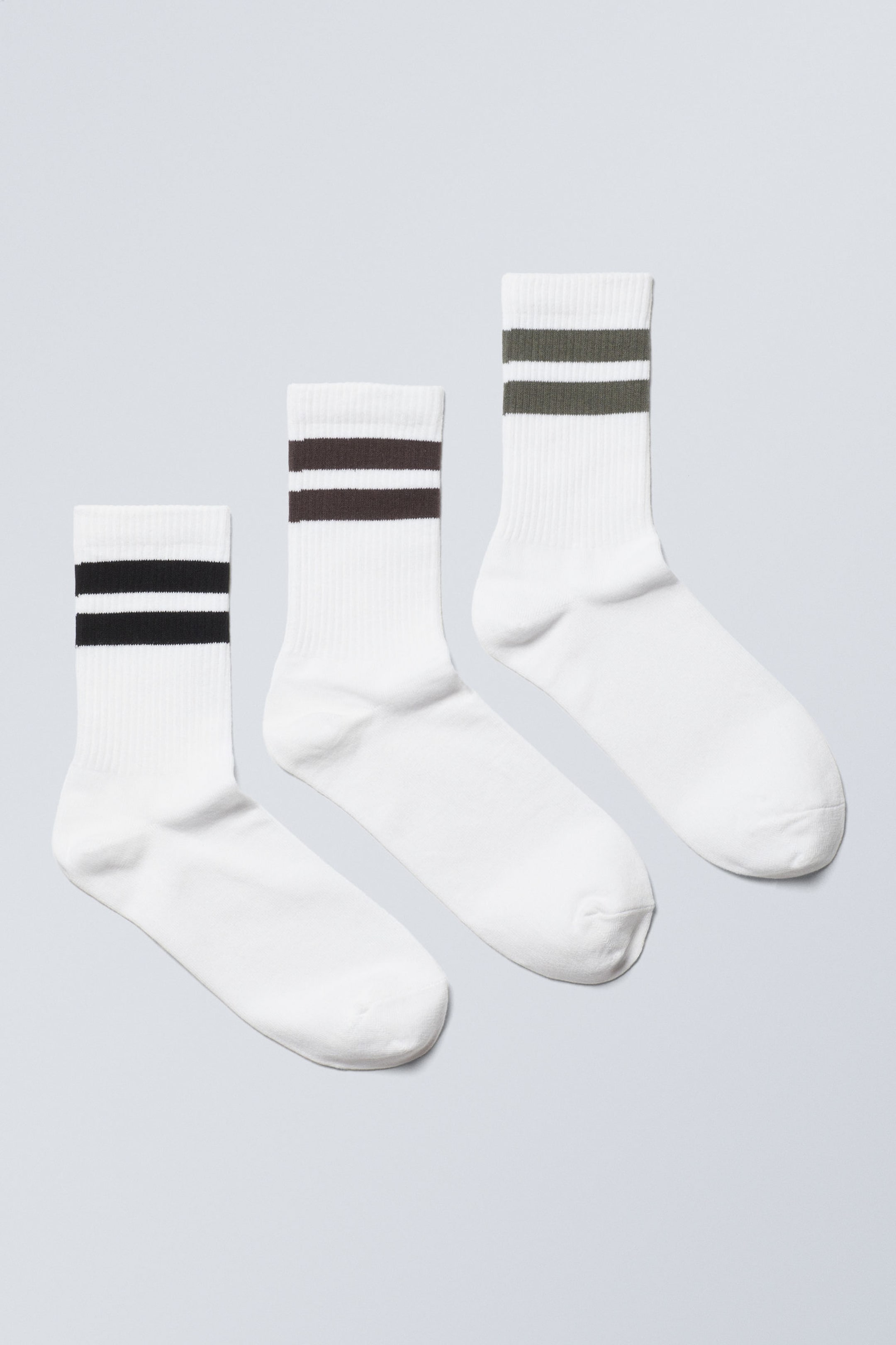 Wit - zwart/bruin/groen - 3-pack gestreepte sportsokken - 0