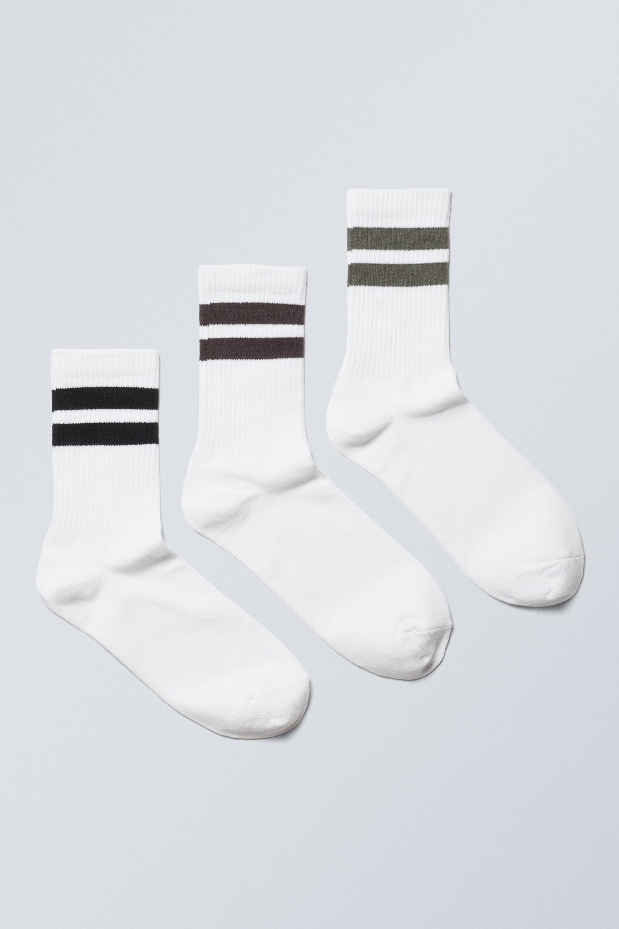 White - Black/Brown/Green - 3-pack Striped Sport Socks - 0