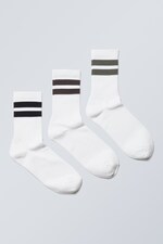 White - Black/Brown/Green - 3-pack Striped Sport Socks - 0
