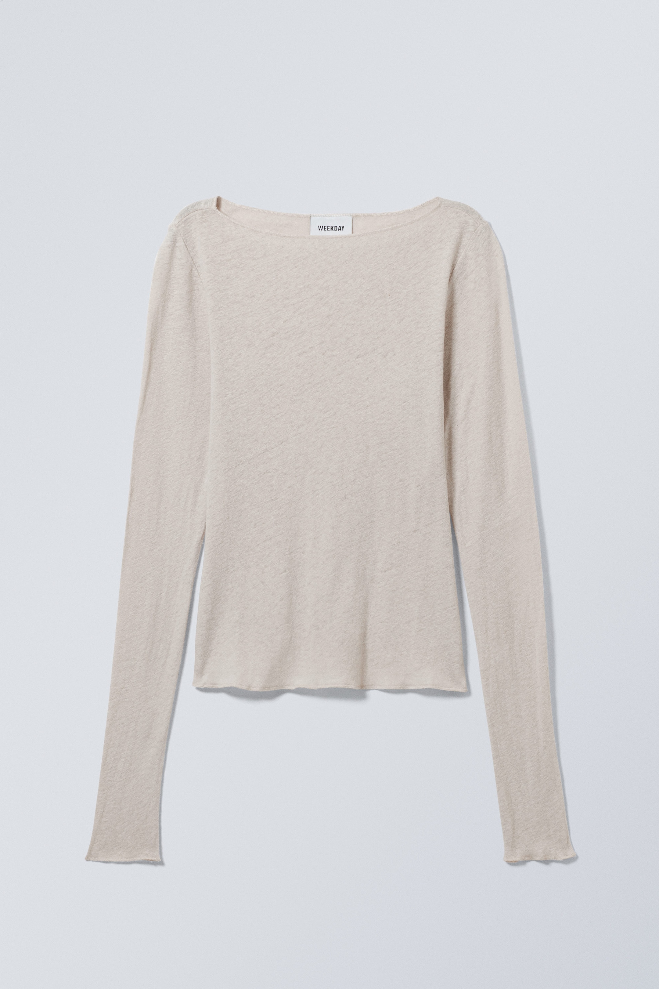 Ecru - Linen Blend Long Sleeve Top - 0