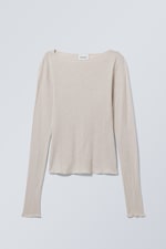 Ecru - Linen Blend Long Sleeve Top - 0