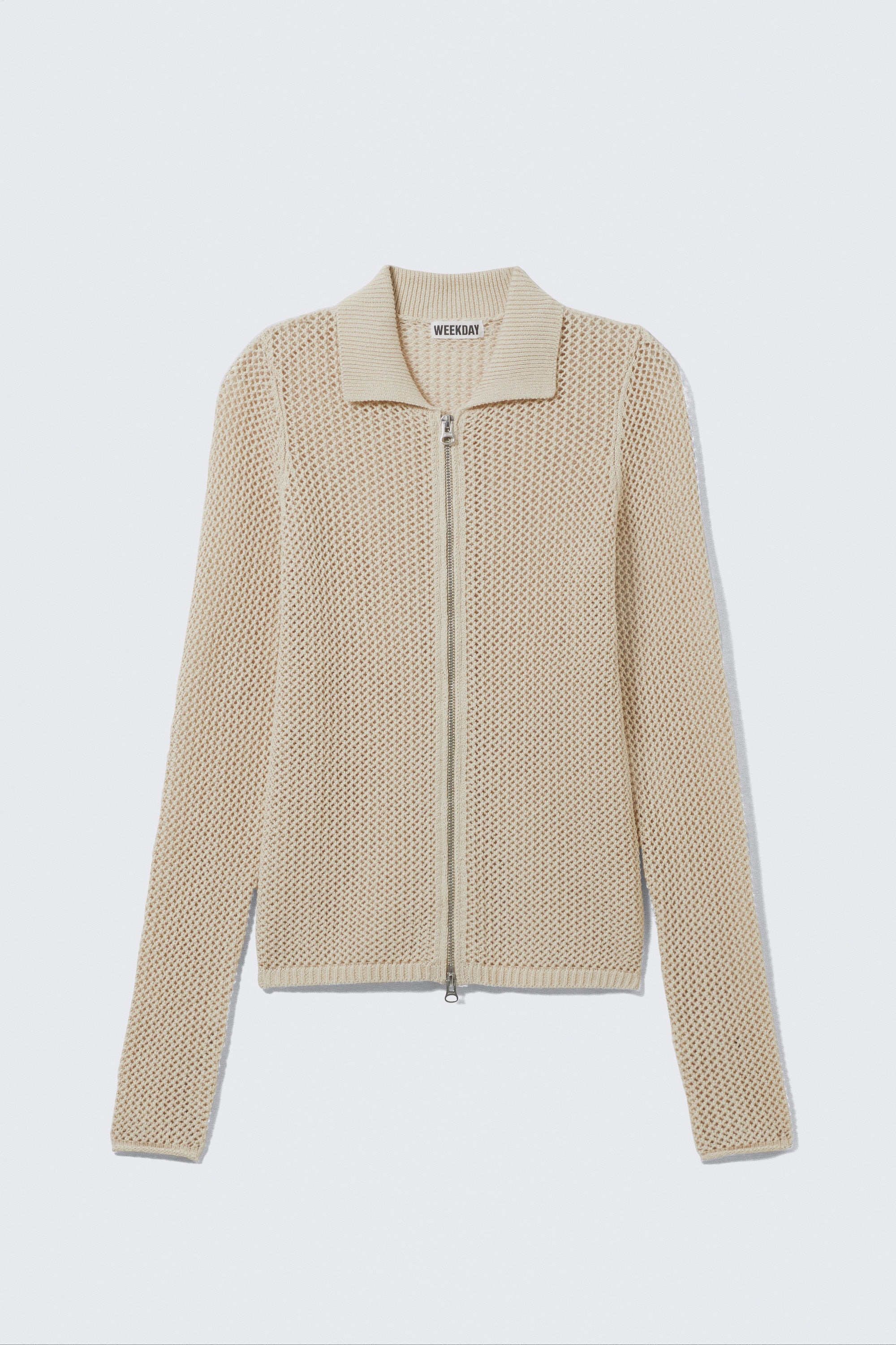 Light Beige - Knitted Cotton Zip Cardigan - 4