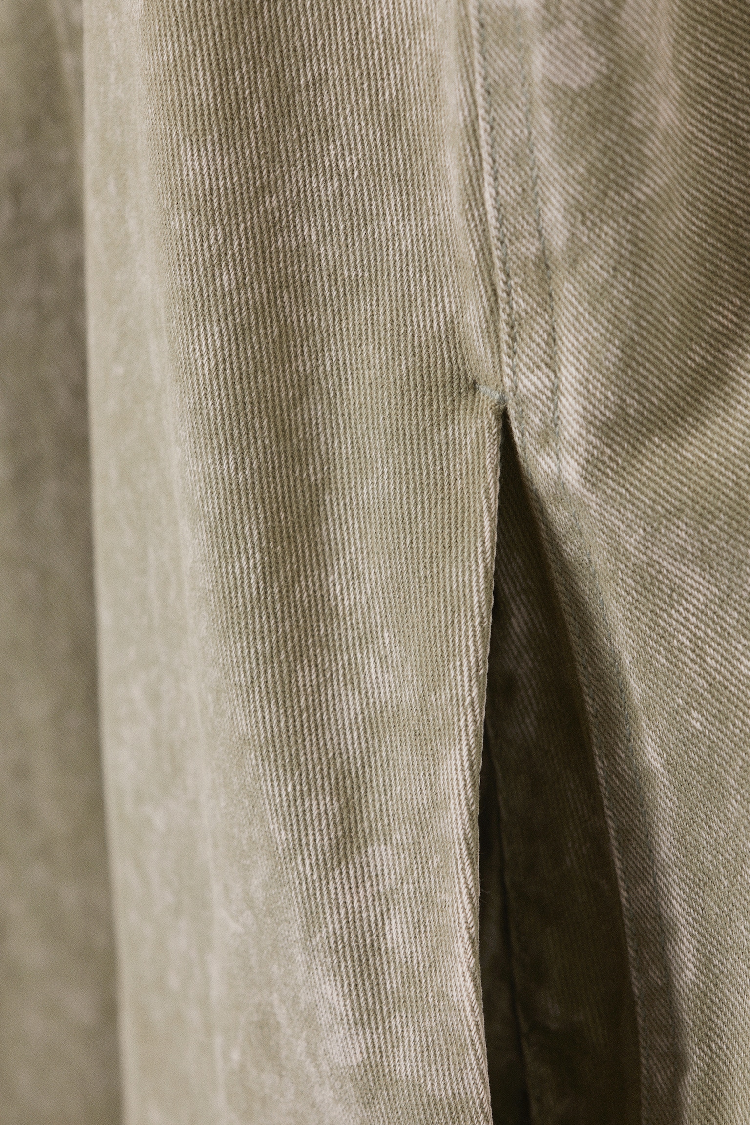 Sleeveless Cotton Twill Mini Dress - Washed Kahki Green/Donkerbruin met wassing/Wit - 3